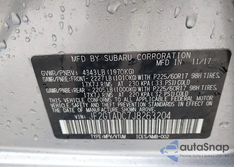 2018 Subaru Crosstrek 2.0I Premium z USA, uszkodzony, nr VIN JF2GTADC7J8263204